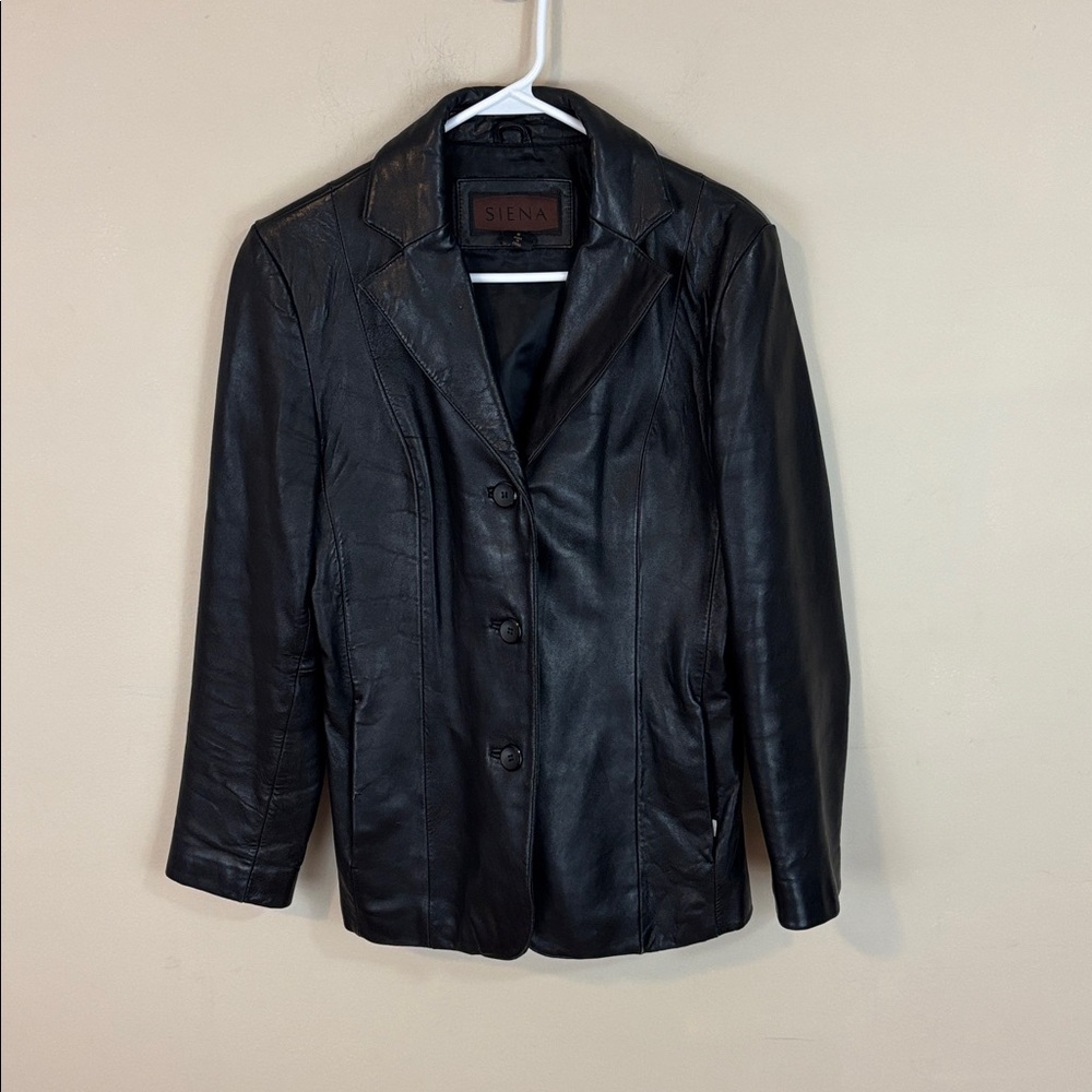Siena Black Leather Jacket Blazer Jacket 3 Button Buttery Soft Size 8